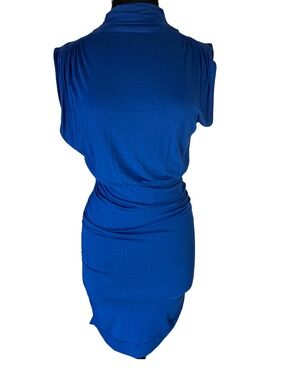 Arden B Royal Blue Fitted Sleeveless Midi Dress Lightweight w Back Slit Cut Out